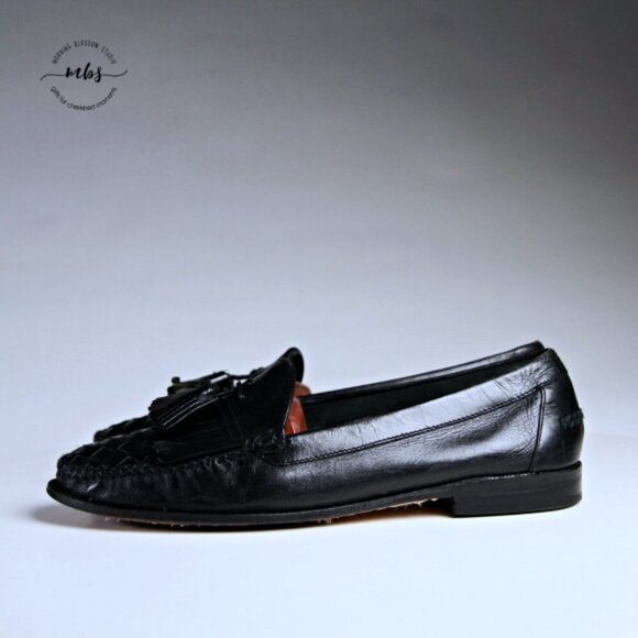 Cole Haan Weave  Leather Tasseled Loafers Black Men 8.5* - Picture 4 of 15